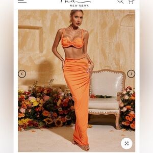 Mew Mews Xinia Spaghetti Ruched Skirt Set In Orange 🍊